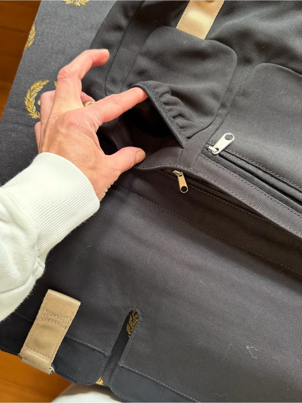 Nike Black Canvas Messenger Bag with Tan Straps